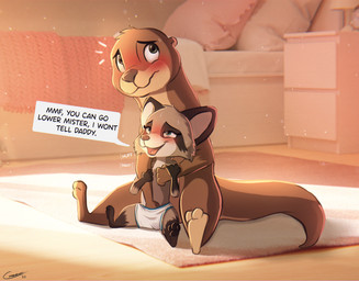 adult_on_young age_difference anthro anthro_on_anthro bed black_body black_ears black_eyebrows black_fur blush bodily_fluids brown_body brown_ears brown_fur brown_tail cheek_tuft clothed clothing dominant dominant_young duo emanata explicitly_stated_consent eyebrows facial_tuft female fingering fingering_partner fur furniture genital_fluids gloves_(marking) grey_body grey_fur hand_in_underwear inside interspecies larger_male leg_markings loli looking_pleasured male male_fingering_female markings moan older_male pillow reach_around sex sitting size_difference smaller_female smaller_fingered socks_(marking) sweat tail topless tuft underwear vaginal vaginal_fingering vaginal_fluids young young_anthro young_female young_fingered younger_female younger_fingered comatose basil_(comatose) jae_(comatose) mammal mustelid otter procyonid raccoon 2022 absurd_res hi_res huge_filesize