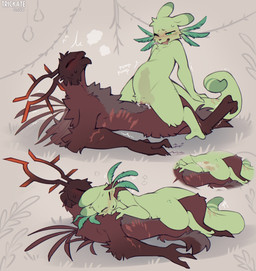 after_sex antler_markings antlers arm_scar bloated blush blushing_profusely bodily_fluids breath brown_antlers brown_body brown_fur cowgirl_position cum cum_inside drooling ear_markings ejaculation eyes_closed facial_scar female feral freckled_face freckled_legs freckled_thighs freckles from_front_position fur genital_fluids genitals grass green_body green_fur green_gills hands_on_ground hands_on_tail happy horn internal knot knotted_penis knotting long_tail lying male male/female markings narrowed_eyes on_back on_bottom on_grass on_ground on_top one_eye_closed onomatopoeia orgasm panting penetration penis plant pumping_cum resting resting_on_belly resting_on_partner saliva scar scratching sex short_tail sound_effects spikes spikes_(anatomy) sweat tail tail_markings tail_motion tail_scar tail_twist tailwag text thick_tail thick_thighs translucent twitching twitching_leg twitching_tail vaginal vaginal_penetration vulva trickate rain_world videocult amber_(trickate) parsley_(trickate) humanoid mammal scavenger_(rain_world) slugcat absurd_res hi_res