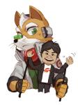 anthro clothing duo green_eyes male puppet nemurism nintendo star_fox fox_mccloud shigeru_miyamoto canid canine fox human mammal