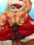 abs beak biceps bottomwear bulge clothing for_a_head looking_down male muscular muscular_humanoid muscular_male nipples pants pecs solo vein veiny_muscles baobaoart fatal_fury garou:_mark_of_the_wolves king_of_fighters tizoc animal_head animal_humanoid avian avian_humanoid humanoid absurd_res hi_res