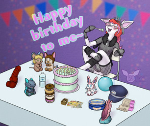 2_horns animal_dildo animal_sex_toy anthro areola armwear biped birthday birthday_cake birthday_candle birthday_gift birthday_party black_clothing black_hooves black_topwear blonde_hair blue_body blue_cloak blue_clothing blue_eyes blue_scarf bottle bottomwear breasts brown_body brown_hair brown_tail cake canine_dildo card chair cloak clothed clothed_anthro clothed_female clothing condom condom_wrapper container cookie crown cutlery dessert dildo doughnut eating eating_food eyewear female fishnet_armwear fishnet_clothing food food_container fork front_view fur furniture genitals glasses green_bottomwear green_clothing green_pants grey_body grey_spikes grey_tail hair happy hat head_horn head_spikes headgear headwear heart_symbol hooves horn kitchen_utensils knot knotted_dildo logo long_hair major_arcana multicolored_body multicolored_bow multicolored_hair nipples on_chair open_mouth pants paper pastry pink_body pink_bow pink_ears pink_hair pink_inner_ear pink_tongue plushie pointy_ears qr_code quadruped red_dildo red_hair ribbons rodent_tail scarf sex_toy sexual_barrier_device sitting sitting_on_chair skimpy smile solo spikes spikes_(anatomy) table tail tarot tarot_card text the_empress_(tarot) the_fool_(tarot) the_world_(tarot) tiara tongue tools topwear two_tone_bow two_tone_hair vulva water_bottle white_body white_bow white_breasts white_ears white_fur albinoraynedeer delve_into_pawssion nintendo pokemon royal_dansk meph_the_cat rayne_blanc side_b substitute_doll avian bird deer domestic_cat eeveelution felid feline felis generation_1_pokemon generation_3_pokemon generation_6_pokemon kobold mammal new_world_deer pelipper pokemon_(species) rodent scalie sylveon vaporeon white-tailed_deer 2025 absurd_res digital_media_(artwork) english_text hi_res signature