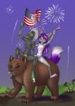 4_toes american_flag anthro blush breasts duo eyelashes feet female fireworks fur genitals grey_body grey_fur hair long_hair male multicolored_body multicolored_fur navel nipples nude open_mouth outside pawpads penis pink_pawpads plantigrade purple_eyes purple_hair simple_background small_breasts smile soles toes united_states_of_america white_body white_fur white_hair mancoin dreamkeepers the_wayward_astronomer hal_adhil miri_rodgers bear canid canine fox mammal reptile scalie 2018 digital_media_(artwork) hi_res signature