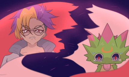 angry anthro bodily_fluids clothing crying duo eyewear glasses green_body male scarf tears torn_clothing digital_itachi7 bandai_namco digimon digimon_beatbreak tomoro_tenma digimon_(species) gekkomon human mammal scalie hi_res