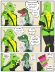 angry anthro breasts clothed clothing comic dialogue english_text exclamation_point female h-picaso non-mammal_breasts reptile scalie skimpy snake text ticket