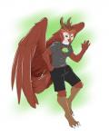 anthro antlers bottomwear clothing gesture horn looking_at_viewer shirt shorts smile solo topwear waving rd406 final_space mooncake_(final_space) owlalope_(character) avian bird owl 4:5 absurd_res hi_res