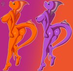 3_toes alternate_color anthro areola big_breasts blue_eyes breasts butt feet female gradient_background green_eyes hand_on_hip looking_at_viewer membrane_(anatomy) nipples non-mammal_breasts nude orange_areola orange_background orange_body orange_nipples orange_scales orange_skin purple_areola purple_background purple_body purple_nipples purple_scales purple_skin raised_tail scales simple_background smile solo tail toes justathereptile kahrah helmeted_lizard lizard reptile scalie 2018 digital_media_(artwork) hi_res watermark