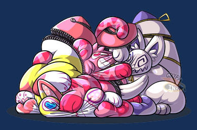 ambiguous_gender bulge bulge_grab group inflatable latex null null_bulge painted-on_face painted-on_mouth spiral spiral_eyes squish stretching stretchy trio unzipped zipper zipper_pull_tab naughtygryph asian_mythology chinese_mythology east_asian_mythology mythology aika_(kitsune) inabunstar_(character) yomo_kokura animate_inanimate canid canine fox jiangshi lagomorph leporid living_clothing living_costume living_fursuit living_inflatable mammal rabbit undead alpha_channel