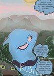 ambiguous_gender hiding inner_monologue landscape midrast_wain mountain mountain_range river stalking text thinking sayeth mythology ek'en dragon dweller_(sayeth) mythological_creature mythological_scalie scalie comic english_text hi_res