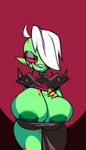 big_breasts breasts clothed clothing curvy_figure female fingers freckles green_body green_skin hair hair_over_eye huge_breasts humanoid_pointy_ears nipple_piercing nipples noseless not_furry piercing pink_sclera pointy_ears red_sclera sharp_teeth solo teeth thick_thighs voluptuous white_hair wide_hips metuloser404 disney wander_over_yonder lord_dominator alien alien_humanoid humanoid 2023 absurd_res hi_res portrait three-quarter_portrait