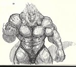 abs anthro arm_hair barazoku beard big_muscles body_hair chest_hair claws clothing facial_hair hair hairy_body male muscular muscular_anthro muscular_male nipples pecs pubes scales solo tail tight_clothing underwear pinumontbalou dinosaur prehistoric_species reptile scalie hi_res pen_(artwork) traditional_media_(artwork)