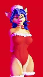 5_fingers amber_eyes anthro blue_hair bouncing_breasts breasts christmas_clothing christmas_headwear clothed clothing collar ear_piercing exposed_breasts female fingerless_gloves fingers fluffy footwear fur gloves gold_(metal) gold_jewelry hair handwear happy hat headgear headwear holidays jewelry legwear lipstick long_hair looking_at_viewer makeup nipples one_breast_out open_mouth orange_body orange_fur piercing pink_nipples pose presenting presenting_breasts red_background red_clothing santa_hat simple_background smile smiling_at_viewer smirk smirking_at_viewer socks solo surprised_expression teeth thigh_highs thigh_socks thighs_together lemonleaf christmas sly_cooper_(series) sony_corporation sony_interactive_entertainment sucker_punch_productions warfare_machine carmelita_fox warfare_carmelita ambiguous_species canid canine fox mammal 2023 3d_(artwork) 3d_animation 9:16 absurd_res animated digital_media_(artwork) hi_res no_sound short_playtime webm