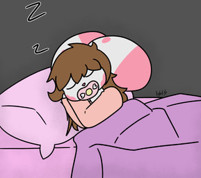 anthro bed bed_sheet bedding bedroom brown_hair clothed clothing eyes_closed female fur furniture hair head_on_pillow long_ears long_hair lying lying_on_bed multicolored_body multicolored_ears multicolored_fur object_in_mouth on_bed on_side pacifier pacifier_in_mouth pajamas pillow pink_body pink_clothing pink_ears pink_fur pink_nose pink_pajamas sleeping solo sound_effects three-quarter_view two_tone_body two_tone_ears two_tone_fur vowelless vowelless_sound_effect white_body white_ears white_fur young young_anthro young_female zzz lightningb0lt01 isabelle_(izzyybelles) lagomorph leporid mammal rabbit 2025 absurd_res digital_media_(artwork) hi_res signature