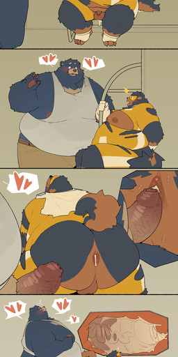 4_fingers 4_toes anal anal_penetration anthro anthro_on_anthro anthro_penetrated anthro_penetrating anthro_penetrating_anthro balls belly big_butt big_penis black_body black_fur bodily_fluids brown_body brown_ear_tips brown_fur brown_markings butt cheek_tuft chest_tuft dipstick_ears duo ear_markings erection facial_tuft feet fingers foreskin fur genitals huge_butt male male/male male_penetrated male_penetrating male_penetrating_male markings moobs multicolored_body multicolored_ears multicolored_fur nude open_mouth overweight overweight_anthro overweight_male penetration penile penile_penetration penis penis_in_ass sex simple_background slightly_chubby tail thick_thighs toes tuft two_tone_body two_tone_fur vein veiny_penis wide_hips quanjiang superhero_dog_(quanjiang) canid canine canis domestic_dog mammal 2026 absurd_res colored comic digital_drawing_(artwork) digital_media_(artwork) hi_res shaded
