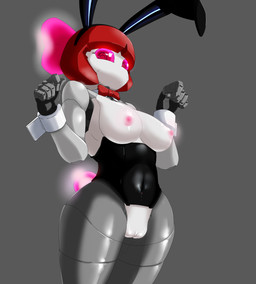 big_breasts bow_(feature) bow_in_front bow_tie breasts bunny_costume clothed clothing costume fake_ears fake_rabbit_ears female genitals grey_background looking_at_viewer machine mostly_nude mouthless navel not_furry simple_background solo topless vulva mdthetest humanoid robot robot_humanoid character_request hi_res