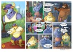 absurd_res anthro balls bear belly benjamin_clawhauser big_belly blonde_hair blush bodily_fluids bovid bovine cape_buffalo cheetah chief_bogo chubby_cheeks clothing comic dialogue disney duo electronics english_text felid feline flaccid genitals group hair hi_res humanoid hyena locker_room male male/male mammal moobs musclegut muscular muscular_male navel nipples overweight overweight_anthro overweight_male pantherine pecs penis phone police priapup running shirt shower slightly_chubby speech_bubble sweat text tight_clothing tight_shirt tight_topwear topwear towel towel_only weight_gain zootopia