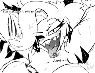antlers areola bdsm belly_lick bite_mark bite_mark_on_breast bite_mark_on_leg blood bloodplay blush blush_lines bodily_fluids claw_marks duo ear_piercing eyebrows eyelashes faceless_character faceless_female faceless_humanoid female female/female female_humanoid female_pov first_person_view hair half-closed_eyes hand_holding horn humanoid_on_humanoid humanoid_pov interlocked_fingers licking long_hair missing_eye narrowed_eyes navel nipples not_furry nude nude_female nude_humanoid piercing pupils sadism saliva saliva_on_tongue saliva_string sharp_teeth slit_pupils spade_tail spread_legs spreading tail teeth tongue tongue_out potatonebula hellaverse helluva_boss martha_(helluva_boss) mrs._mayberry_(helluva_boss) demon demon_humanoid horned_humanoid humanoid 2025 greyscale monochrome signature