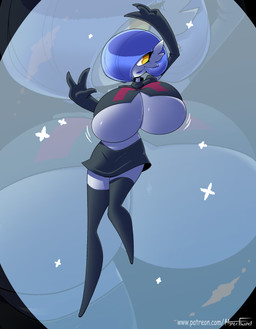 3_fingers armwear big_breasts biped blowup_background blue_hair blue_lipstick bottomwear breasts clothing cosplay crop_top elbow_gloves eyelashes featureless_feet feet female fingers front_view gloves hair hair_over_eye handwear huge_breasts legwear lipstick makeup mole_under_eye not_furry shirt simple_background skirt small_waist smile solo team_rocket_uniform text thigh_highs top_heavy topwear under_boob white_body yellow_eyes hyperflannel nintendo pokemon team_rocket gardevoir generation_3_pokemon humanoid pokemon_(species) shiny_pokemon 2025 absurd_res digital_media_(artwork) full-length_portrait hi_res portrait signature url