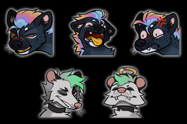 angry anthro chibi disgust duo emoji emote emoticon female halo male one_eye_closed simple_background wink fetishame american_opossum hyena mammal marsupial spotted_hyena virginia_opossum 3:2 low_res