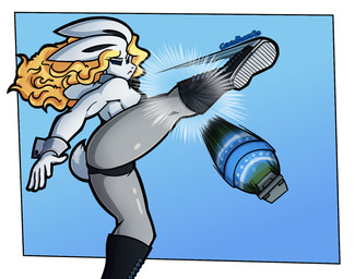 action_pose angry anthro athletic blonde_hair blue_eyes border bunny_costume butt clothed clothing costume explosives female footwear gradient_background grenade hair holidays kick long_hair pose shoes simple_background sneakers solo weapon white_body white_border criminalbunnydraws easter snowdrop_(criminalbunnydraws) lagomorph leporid mammal rabbit hi_res