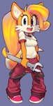 anthro blue_eyes clothing female fusion hair orange_hair shirt simple_background solo tools topwear white_clothing white_shirt white_topwear wrench wamudraws activision crash_bandicoot_(series) sega sonic_the_hedgehog_(series) coco_bandicoot miles_prower canid canine fox mammal 2020