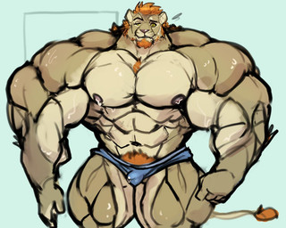 5_fingers abs anthro barazoku beard biceps big_muscles biped blue_clothing blue_underwear bodily_fluids body_hair broad_shoulders bulge chest_hair closed_smile clothed clothed_anthro clothed_male clothing countershade_arms countershade_face countershade_fur countershade_legs countershade_torso countershading deltoids detailed_bulge eyebrows facial_hair fangs fingers fist front_view fur genital_fluids genital_outline hair huge_muscles humanoid_hands hyper hyper_muscles looking_at_viewer male male_anthro mane mouth_closed muscular muscular_anthro muscular_arms muscular_male muscular_thighs navel nipples orange_beard orange_facial_hair orange_hair orange_mane orange_pubes pecs penis_outline pink_nipples pink_nose precum precum_through_clothing precum_through_underwear pubes quads simple_background small_bulge smile smiling_at_viewer solo standing sweat tail tail_tuft tan_body tan_fur teeth topless topless_anthro topless_male trapezius triceps tuft underwear underwear_only wet wet_clothing yellow_eyes oldshep aaron_pennington felid lion mammal pantherine 2019 5:4 colored_sketch digital_drawing_(artwork) digital_media_(artwork) flat_colors portrait sketch three-quarter_portrait