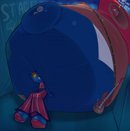 anthro belly belly_expansion big_belly blue_body blue_fur body_inflation brown_body brown_fur butt clothing expansion female fur huge_belly hyper hyper_belly hyper_inflation immobile inflation spherical_inflation text tight_clothing secretstarroom parappa_the_rapper sony_corporation sony_interactive_entertainment um_jammer_lammy katy_kat lammy_lamb bovid caprine domestic_cat felid feline felis mammal sheep 2024 hi_res