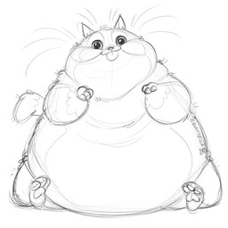 ambiguous_gender blep feral fur morbidly_obese obese overweight paws pointy_ears prick_ears simple_background sitting solo tail tongue tongue_out whiskers zillabean domestic_cat felid feline felis mammal 1:1 digital_media_(artwork) monochrome sketch