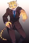 anthro blue_eyes clothed clothing kemono male pose solo stripes sgsix felid mammal pantherine tiger