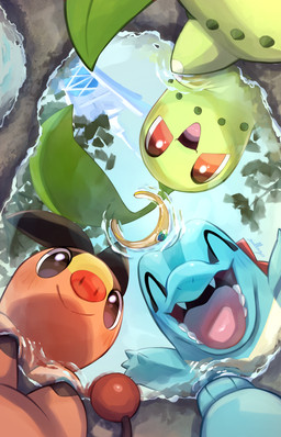 ambiguous_gender anthro biped blue_body feral green_body group nude nude_ambiguous nude_anthro red_body trio nullma nintendo pokemon chikorita generation_2_pokemon generation_5_pokemon pokemon_(species) tepig totodile 2025 absurd_res digital_drawing_(artwork) digital_media_(artwork) hi_res