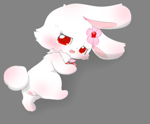 accessory anus blush cherry chest_tuft female feral flower fluffy fluffy_tail food fruit fur genitals grey_background hair_accessory hairclip jewelry long_ears looking_at_viewer looking_back necklace plant presenting red_eyes semi-anthro simple_background solo tail tuft vulva white_body white_fur めろふぃん jewelpet sanrio sega sega_fave ruby_(jewelpet) hare japanese_hare lagomorph leporid mammal