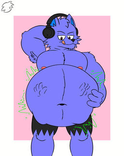 ambiguous_gender ambiguous_prey anthro belly big_belly black_nose bottomwear brown_eyes clothing duo electronics headphones looking_at_prey looking_down male male_pred muscular navel pants periwinkle_fur rumbling_stomach size_difference smug_face tongue tongue_out torn_bottomwear torn_clothing torn_pants vore oth305 ozzythewolf supermariofann1 mythology supermariofanboy canid canine canis mammal mythological_canine mythological_creature werecanid werecanine werecreature werewolf wolf 2024 hi_res