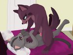 bed black_nose blep cowgirl_position detailed_background door duo female female_on_top female_penetrated feral feral_on_feral feral_penetrated feral_penetrating feral_penetrating_feral from_front_position fur furniture genitals grey_body grey_fur head_on_pillow inside lying male male/female male_on_bottom male_penetrating male_penetrating_female on_back on_bed on_bottom on_top penetration penile penile_penetration penis penis_in_pussy pillow pussy sex straddling tongue tongue_out vaginal vaginal_penetration laserkitten crat_(laserkitten) emerald_(laserkitten) canid canine canis domestic_cat felid feline felis mammal wolf 2d_animation 4:3 animated frame_by_frame loop short_playtime