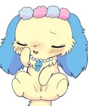 anthro anus blue_hair blush eyes_closed female fur g_clef genitals hair jewelry masturbation necklace plump_labia pussy semi-anthro simple_background solo vaginal vaginal_masturbation white_background yellow_body yellow_fur azuo jewelpet sanrio sega sega_fave sapphie_(jewelpet) canid canine canis domestic_dog mammal hi_res