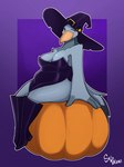 anthro beak big_beak big_breasts blue_eyes boots breasts cleavage clothed clothing costume dress feather_hands feathers female food footwear fruit geometric_background glistening glistening_clothing grey_body halloween_costume hat headgear headwear holidays looking_at_viewer mature_female one_eye_closed plant pumpkin purple_background purple_clothing shoes simple_background sitting skimpy slightly_chubby solo strapless_clothing strapless_dress tail tail_feathers three-quarter_view voluptuous_anthro voluptuous_female wink winking_at_viewer witch_hat seb_valenz halloween sheila_(seb_valenz) avian bird pelecaniform shoebill hi_res signature