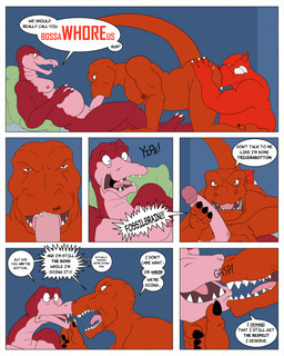 anal angry anthro bite biting_lip dialogue fellating_while_rimmed fellatio genitals group humanoid_genitalia humanoid_penis long_penis male male/male male_rimming_male muscular muscular_anthro muscular_male oral overweight overweight_anthro overweight_male penile penis penis_bite power_bottom red_body red_scales rimmed_while_penetrated rimming rimming_male scales sex sharp_teeth teeth text trio spiffygreen dinosaucers ankylo genghis_rex quackpot ankylosaurian ankylosaurid ankylosaurus dinosaur hadrosaurid ornithischian ornithopod prehistoric_species reptile saurischian scalie theropod thyreophoran tyrannosaurid tyrannosauroid tyrannosaurus tyrannosaurus_rex comic english_text hi_res