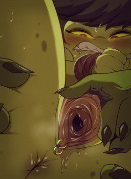 ambiguous_gender anus bdsm biped blush bodily_fluids bondage bound eyelashes female female/ambiguous genital_fluids genitals green_body not_furry pupils questionable_consent spread_legs spread_vulva spreading thick_thighs vaginal_fluids vulva wildblur goblin hi_res
