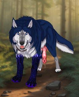 animal_genitalia animal_penis black_claws black_pawpads blue_body blue_eyes blue_fur blue_tail brown_collar canine_genitalia canine_penis claws collar erection fangs feral fur genitals glistening glistening_eyes grass knot looking_at_viewer male male_feral open_mouth outside pawpads penis plant purple_claws purple_pawpads red_penis red_tongue rock solo tail teeth tongue tree whiskers white_body white_fur white_tail kodaac canid canine mammal absurd_res detailed hi_res