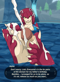 5_toes bath between_toes bodily_fluids breasts claws clothing countershade_feet countershading cum cum_on_feet cum_on_penis cumshot dialogue disembodied_penis duo ejaculation feet female first_person_view foot_fetish foot_focus foot_play footjob genital_fluids genitals humanoid_feet humanoid_genitalia humanoid_penis male membrane_(anatomy) orgasm partially_submerged penile penis plantigrade sex soles solo_focus swimwear text toe_claws toes two-footed_footjob webbed_feet yellow_eyes mostlyfunstuff breath_of_the_wild nintendo the_legend_of_zelda link mipha animal_humanoid aquatic aquatic_humanoid fish fish_humanoid humanoid zora english_text hi_res