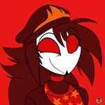 1:1 absurd_res angry anthro avian bird demon female grishnax helluva_boss hi_res icon jealous no_pupils octavia_(helluva_boss) owl owl_demon reaction_image red_background red_eyes simple_background solo upset