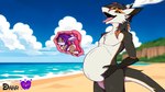 anthro belly bikini bikini_bottom clothing duo female male oral_vore pecs swimwear two-piece_swimsuit underwear vore tochtli_luxuria cort tochtli tochtli_metzi lagomorph leporid mammal rabbit sergal 16:9 4k absurd_res hi_res widescreen
