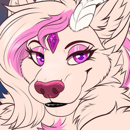 anthro black_lips diamond_(gem) eyebrows eyelashes eyeliner female female_anthro forehead_gem fur gem hair highlights_(coloring) horn lips makeup mane multicolored_body multicolored_fur one_eye_closed pink_body pink_eyeliner pink_eyes pink_fur pink_highlights pink_nose pink_tongue solo teeth thick_bottom_lip tongue tongue_out two_tone_body two_tone_fur white_body white_fur white_hair white_horn wink yutmutt mythology kiri_fuyu canid canine canis dragon felid hybrid lion mammal mythological_creature mythological_scalie pantherine scalie wolf 1:1 2021 animated frame_by_frame hi_res icon herm_(lore) intersex_(lore)