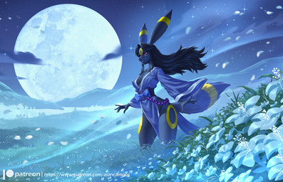anthro biped breasts clothed clothed_anthro clothed_female clothing female fingers front_view fur hair outside smile solo standing tail teeth alanscampos nintendo pokemon eeveelution generation_2_pokemon pokemon_(species) umbreon 2026 digital_drawing_(artwork) digital_media_(artwork) hi_res