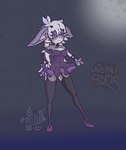 anthro black_clothing black_footwear black_legwear black_socks black_stockings black_thigh_highs black_thigh_socks bottomwear breasts clothing dress female footwear fur grey_body grey_fur hair high_heels legwear purple_bottomwear purple_clothing purple_dress purple_eyes purple_skirt shoes skirt socks solo stockings thigh_highs thigh_socks white_body white_fur white_hair catbjorn vtuber whispaw lagomorph leporid mammal rabbit hi_res