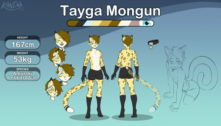 anthro areola biped butt claws clothed clothed_anthro clothed_male clothing countershade_torso countershading feet fingers front_view fur hair looking_at_viewer male markings navel nipples rear_view simple_background smile solo spots spotted_body spotted_fur spotted_markings spotted_tail standing tail tail_markings teeth toes tongue kittydee tayga felid leopard mammal pantherine 2026 digital_drawing_(artwork) digital_media_(artwork) hi_res model_sheet