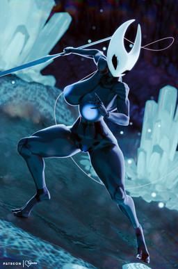 anthro big_breasts breasts cave crystal female genitals nude pose solo vulva weapon foxventus samzan_(modeler) hollow_knight_(franchise) team_cherry hornet_(hollow_knight) arthropod insect 3d_(artwork) digital_media_(artwork) hi_res