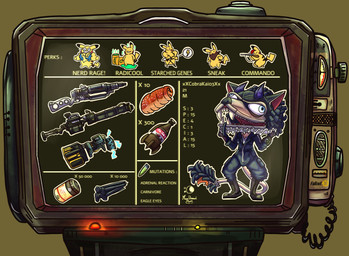 ammunition anthro clothing food jumpsuit laser_rifle male mask nuka-cola railway_rifle solo text unusualmoondemon fallout microsoft nintendo pokemon kai_mew-(character) generation_1_pokemon legendary_pokemon mew_(pokemon) pikachu pokemon_(species) english_text hi_res model_sheet tagme