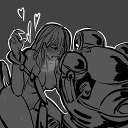 blush breasts female machine not_furry millerotic fallout microsoft codsworth_(fallout) human mammal mister_handy_(fallout) robot 1:1 monochrome