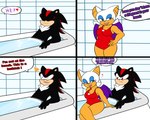 bathtub blush clothing dialogue duo female flirting heart_symbol lifeguard lifeguard_swimsuit male one-piece_swimsuit red_one-piece_swimsuit roleplay seductive swimwear text soulyagami64 i'm_not_at_the_beach_this_is_a_bathtub sega sonic_the_hedgehog_(series) rouge_the_bat shadow_the_hedgehog bat eulipotyphlan hedgehog mammal english_text