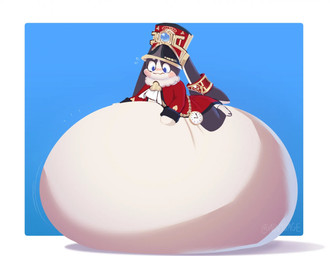 ambiguous_gender anthro belly big_belly black_ears black_legs blue_background blue_eyes border clothing huge_belly hyper hyper_belly immobile inflation red_clothing simple_background solo white_belly white_border v1sage lagomorph leporid mammal rabbit 2023 hi_res