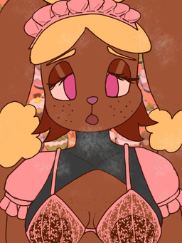 anthro areola big_areola breasts breath chibi clothing eyelashes eyeshadow female freckled_breasts freckled_chest freckled_face freckles half-closed_eyes lingerie long_eyelashes maid_headdress maid_uniform makeup narrowed_eyes poke_puff solo translucent translucent_clothing uniform daybreakfade nintendo pokemon madeleine_(daybreakfade) generation_4_pokemon generation_6_pokemon lagomorph leporid lopunny mammal mega_evolution mega_lopunny pokemon_(species) rabbit 3:4 absurd_res hi_res